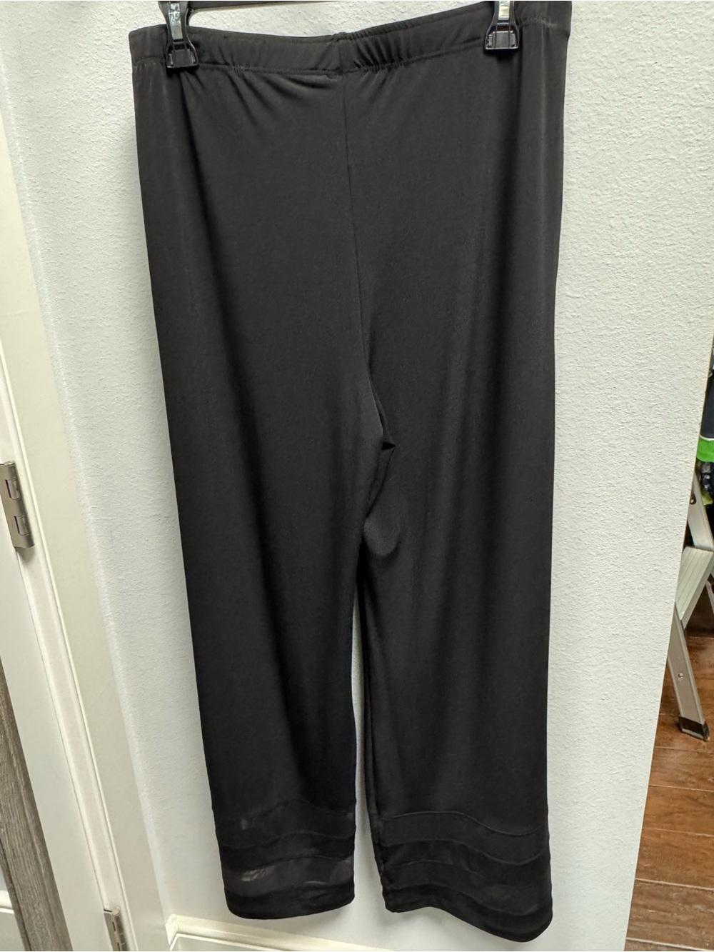 IC COLLECTION Black Wide-Leg Pants with Mesh Hem Stripes - Picture 4 of 10